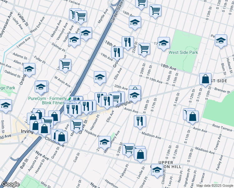 map of restaurants, bars, coffee shops, grocery stores, and more near 35 20th Avenue in Irvington