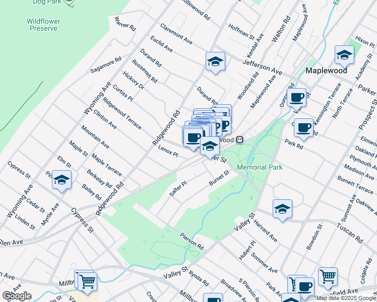 map of restaurants, bars, coffee shops, grocery stores, and more near 9 Everitt Place in Maplewood
