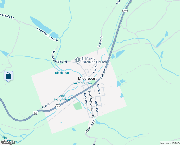 map of restaurants, bars, coffee shops, grocery stores, and more near 67 Coal Street in Pottsville