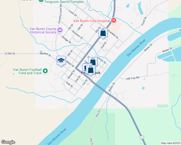 map of restaurants, bars, coffee shops, grocery stores, and more near in Keosauqua