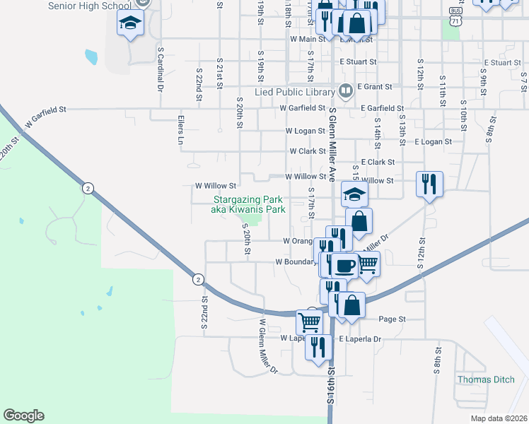map of restaurants, bars, coffee shops, grocery stores, and more near 819 South 19th Street in Clarinda