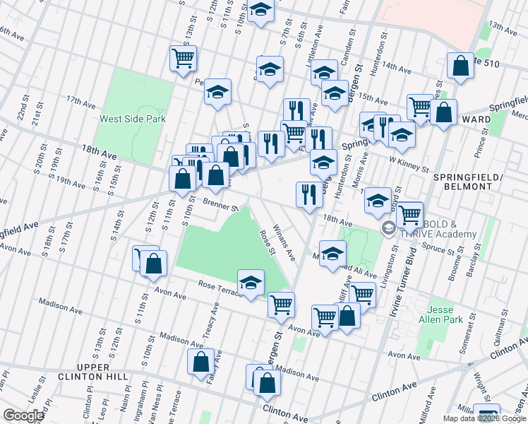 map of restaurants, bars, coffee shops, grocery stores, and more near in Newark