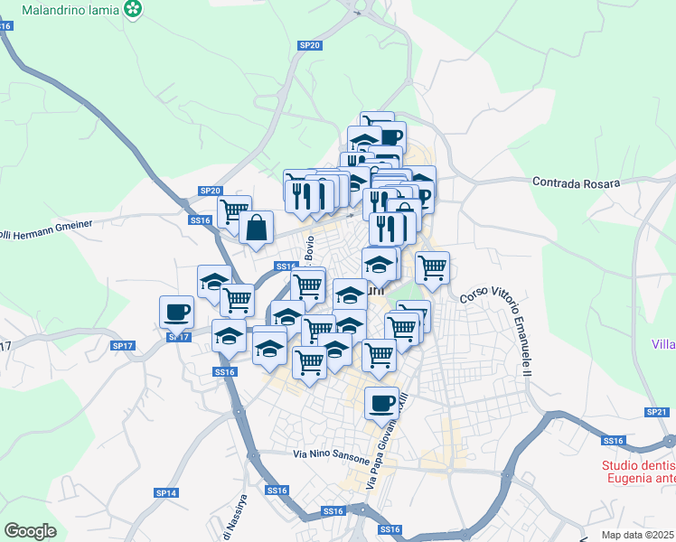 map of restaurants, bars, coffee shops, grocery stores, and more near 72 Via Giacomo Leopardi in Ostuni