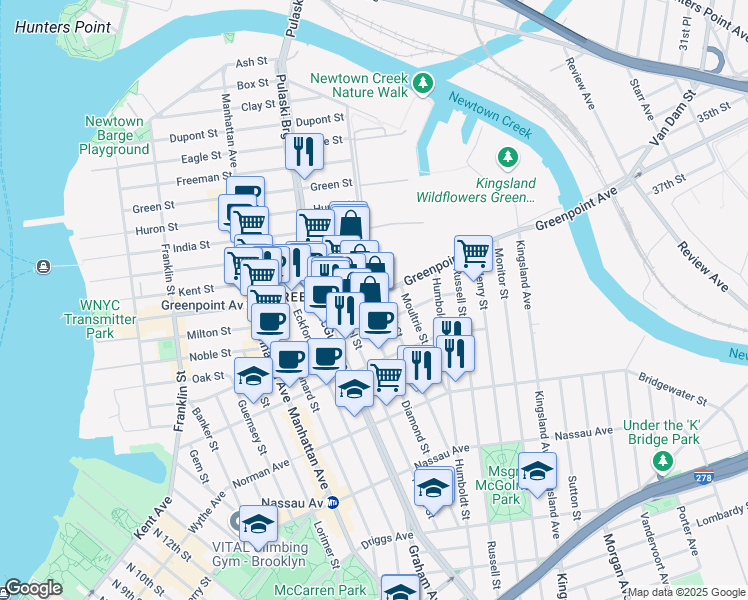 map of restaurants, bars, coffee shops, grocery stores, and more near in Brooklyn