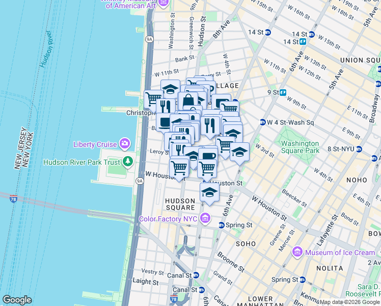 map of restaurants, bars, coffee shops, grocery stores, and more near in New York