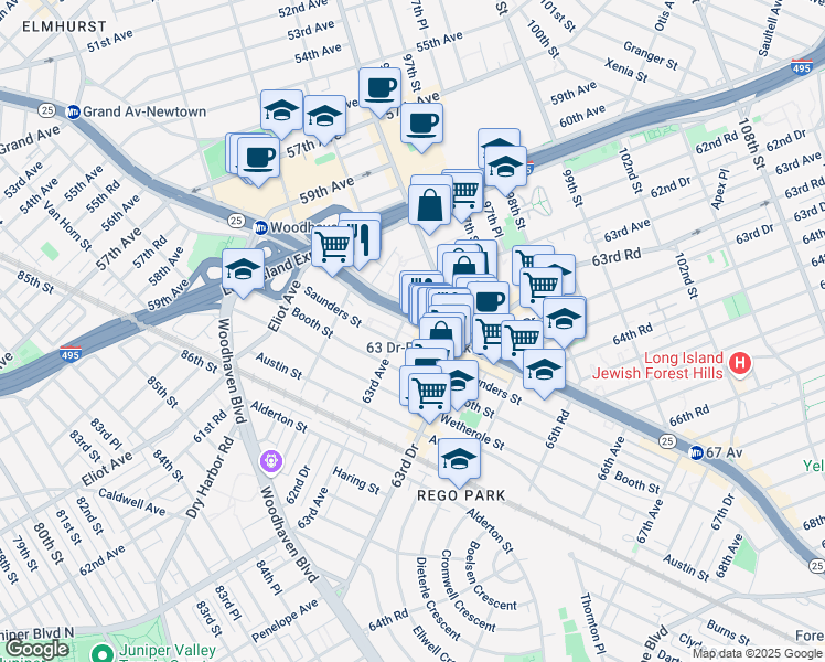 map of restaurants, bars, coffee shops, grocery stores, and more near in Queens