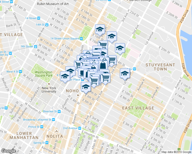 map of restaurants, bars, coffee shops, grocery stores, and more near in New York