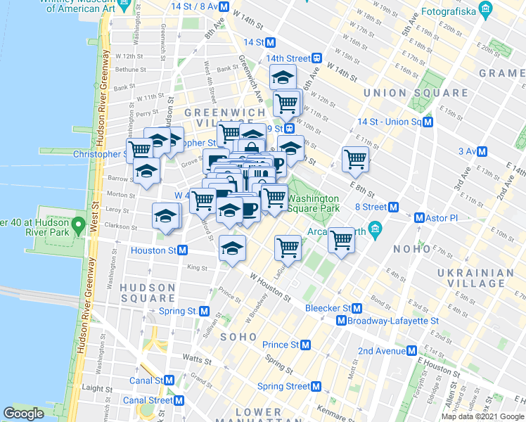 map of restaurants, bars, coffee shops, grocery stores, and more near in New York