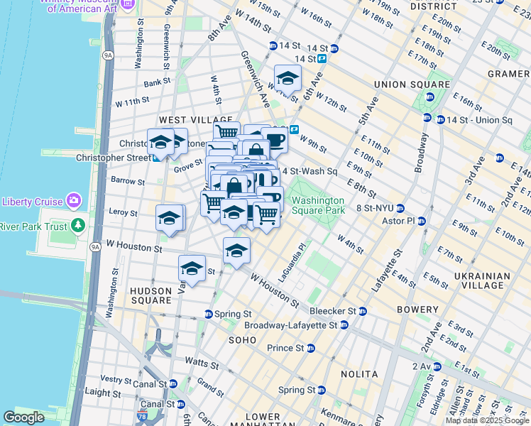 map of restaurants, bars, coffee shops, grocery stores, and more near in New York