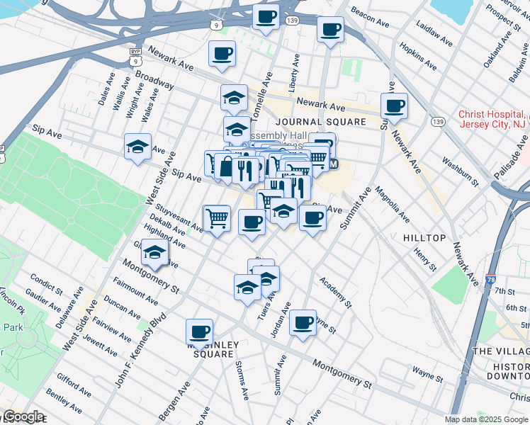 map of restaurants, bars, coffee shops, grocery stores, and more near 20 Tonnelle Avenue in Jersey City