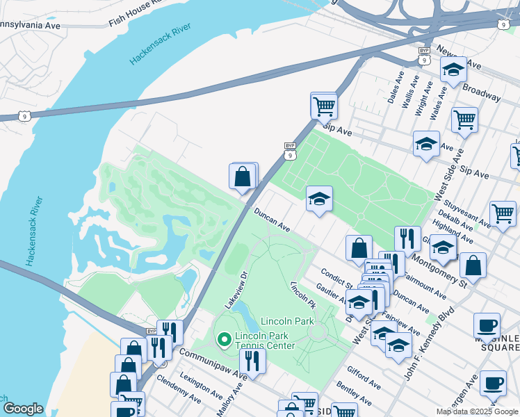 map of restaurants, bars, coffee shops, grocery stores, and more near 368 Duncan Avenue in Jersey City