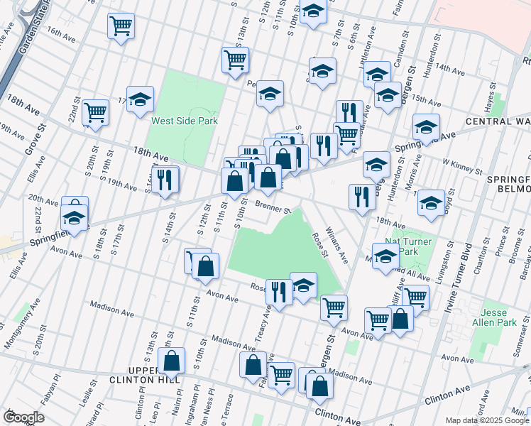 map of restaurants, bars, coffee shops, grocery stores, and more near in Newark