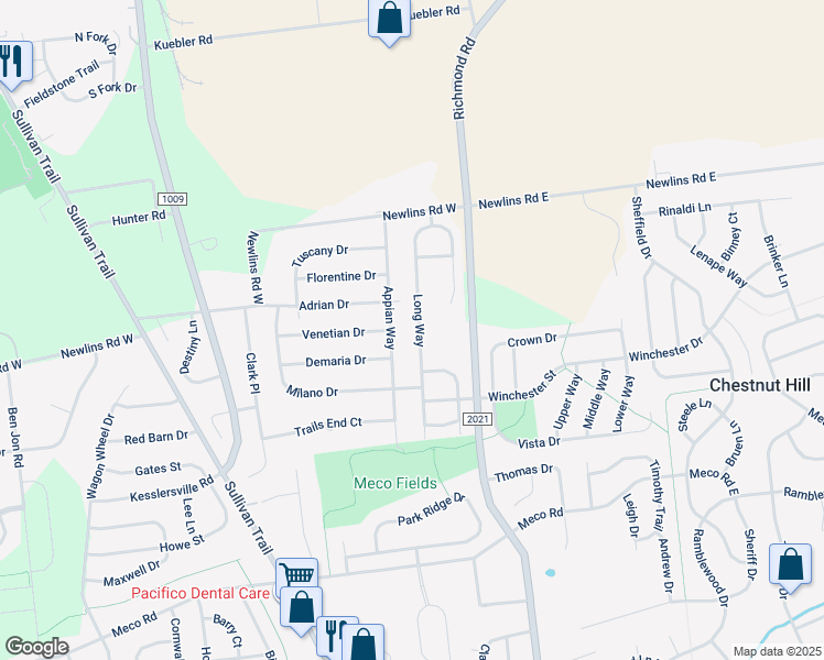 map of restaurants, bars, coffee shops, grocery stores, and more near 2820 Long Way in Easton