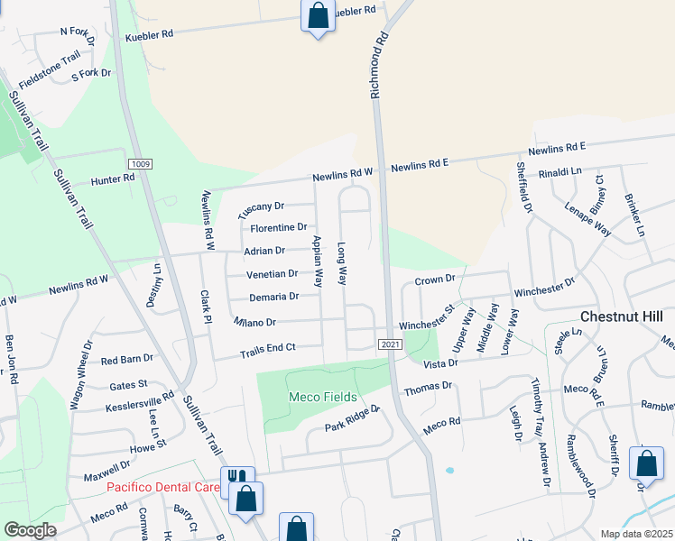 map of restaurants, bars, coffee shops, grocery stores, and more near 2820 Long Way in Easton
