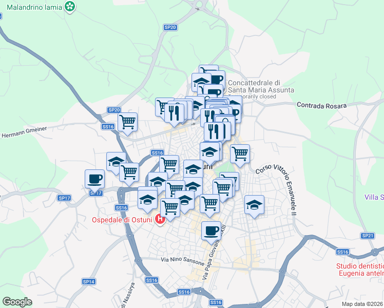 map of restaurants, bars, coffee shops, grocery stores, and more near 13 Via A. Tamborrino in Ostuni