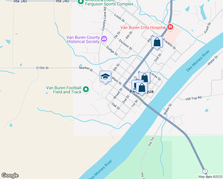 map of restaurants, bars, coffee shops, grocery stores, and more near 405 4th Street in Keosauqua