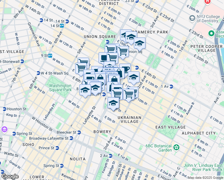 map of restaurants, bars, coffee shops, grocery stores, and more near 85 4th Avenue in New York