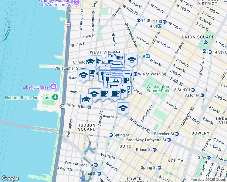 map of restaurants, bars, coffee shops, grocery stores, and more near in New York