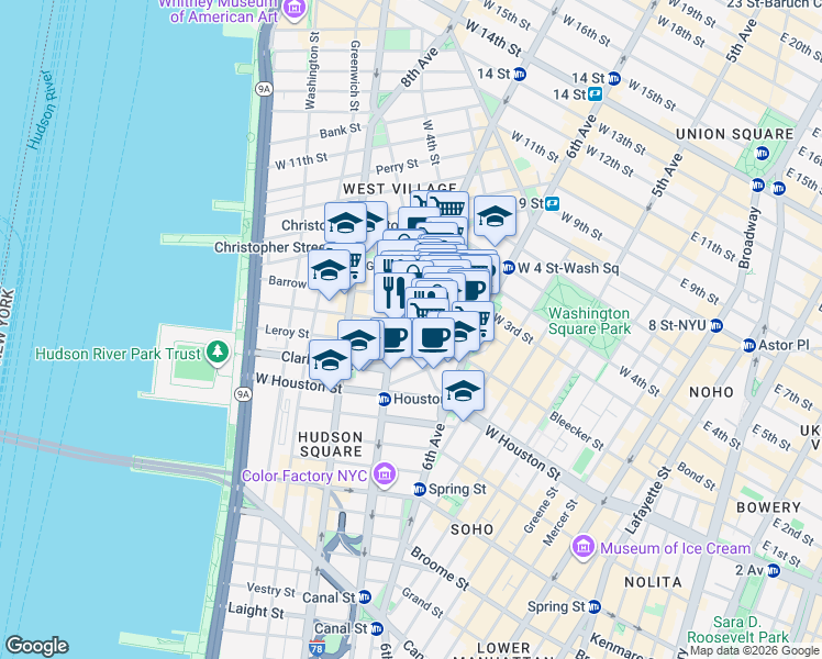 map of restaurants, bars, coffee shops, grocery stores, and more near in New York