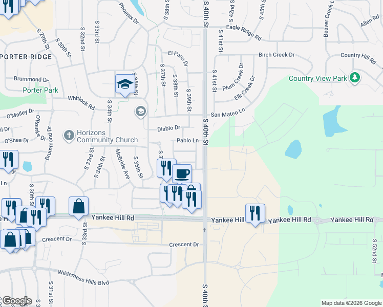 map of restaurants, bars, coffee shops, grocery stores, and more near 3844 Cabo Drive in Lincoln