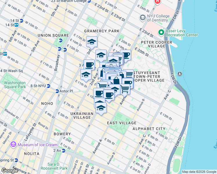 map of restaurants, bars, coffee shops, grocery stores, and more near in New York