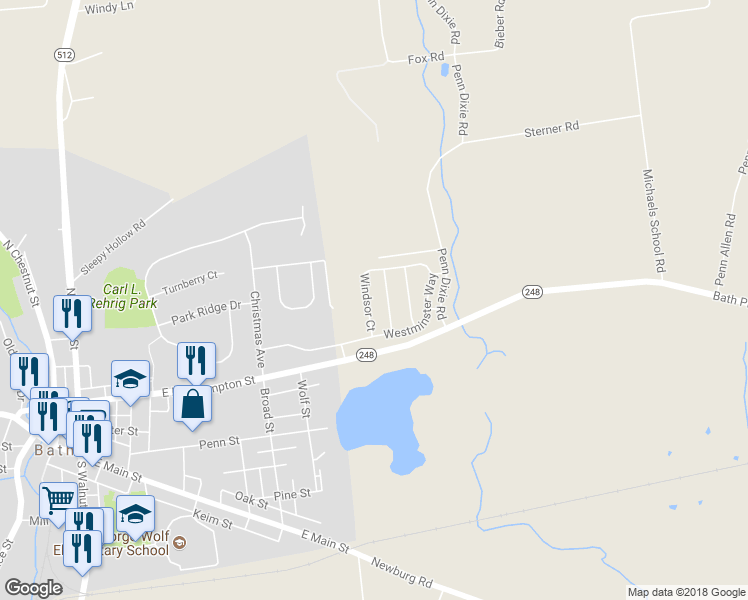 map of restaurants, bars, coffee shops, grocery stores, and more near 3557 Windsor Court in Nazareth
