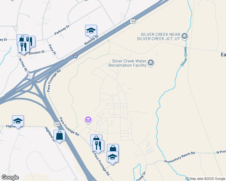 map of restaurants, bars, coffee shops, grocery stores, and more near Woods Rose Drive in Park City