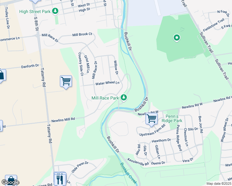 map of restaurants, bars, coffee shops, grocery stores, and more near 2 Willow Drive in Easton