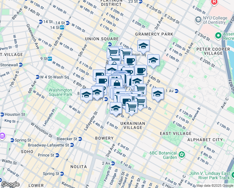 map of restaurants, bars, coffee shops, grocery stores, and more near in New York