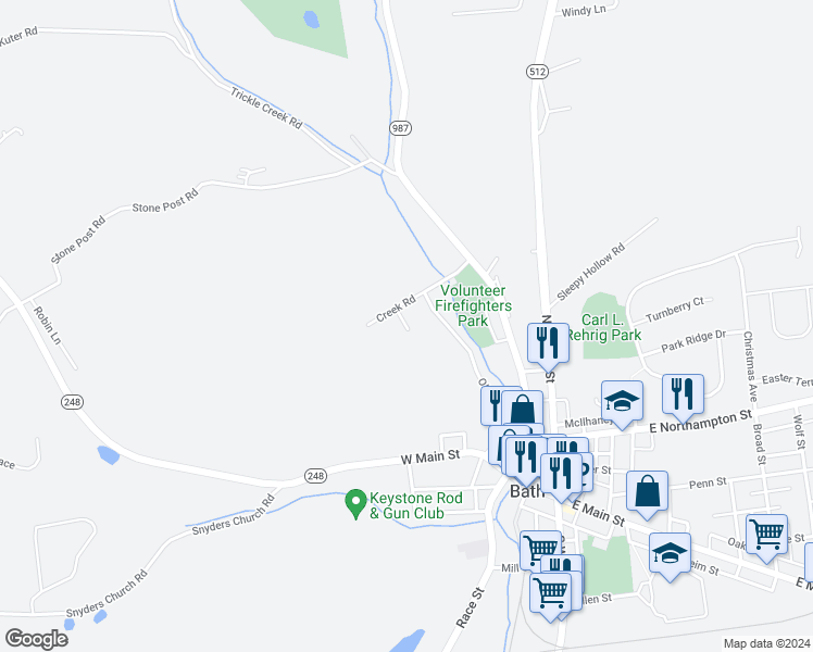 map of restaurants, bars, coffee shops, grocery stores, and more near Century Drive in Bath