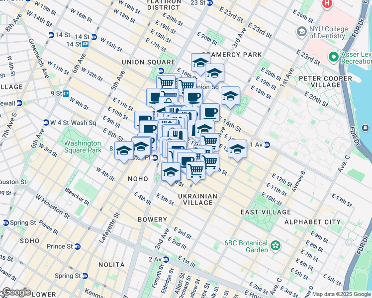 map of restaurants, bars, coffee shops, grocery stores, and more near in New York