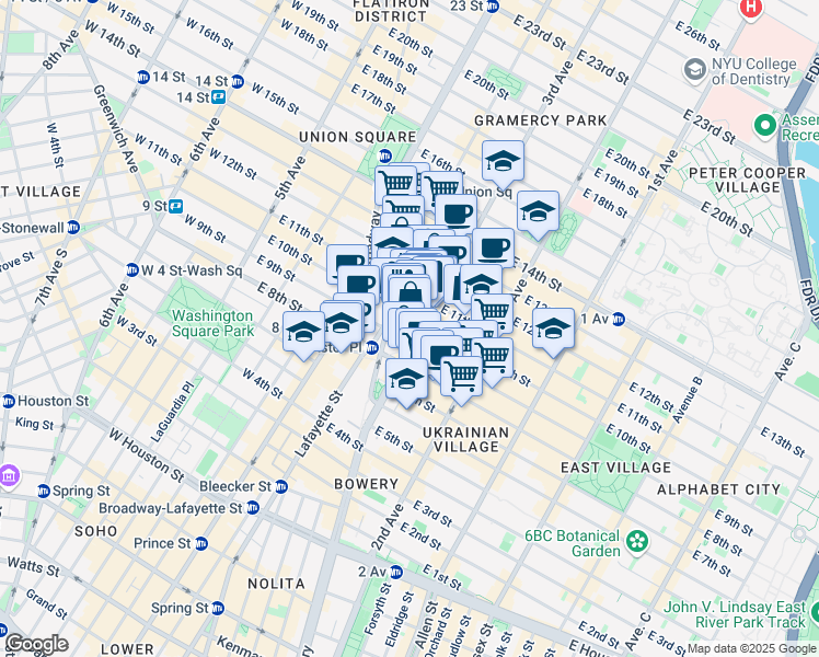 map of restaurants, bars, coffee shops, grocery stores, and more near in New York