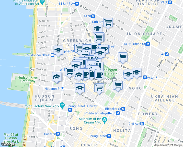 map of restaurants, bars, coffee shops, grocery stores, and more near in New York