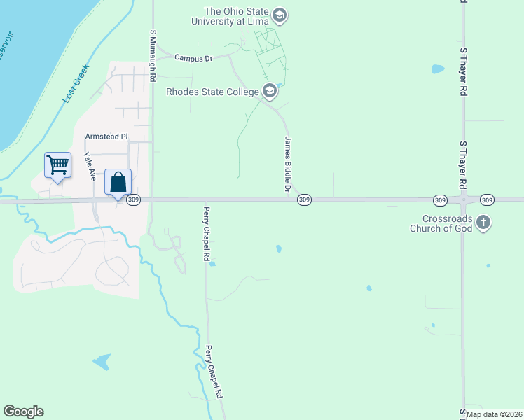 map of restaurants, bars, coffee shops, grocery stores, and more near 4250 Harding Highway in Lima
