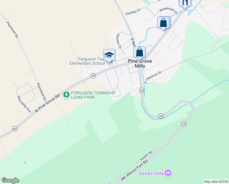 map of restaurants, bars, coffee shops, grocery stores, and more near 228 Deepwood Drive in Pine Grove Mills