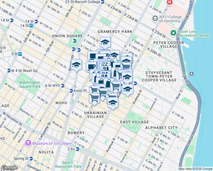 map of restaurants, bars, coffee shops, grocery stores, and more near in New York