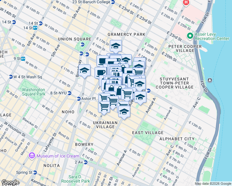 map of restaurants, bars, coffee shops, grocery stores, and more near in New York
