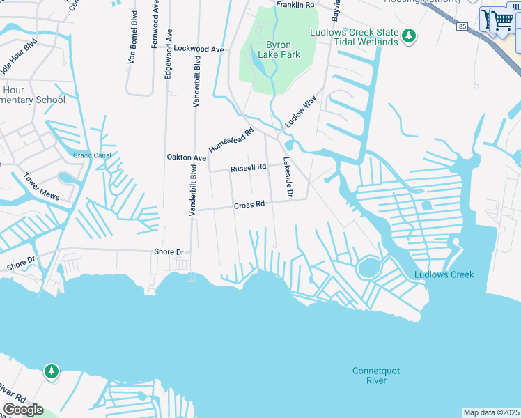 map of restaurants, bars, coffee shops, grocery stores, and more near 111 Cross Road in Oakdale