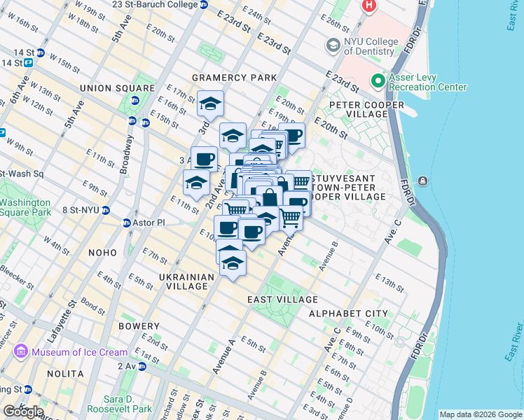 map of restaurants, bars, coffee shops, grocery stores, and more near in New York