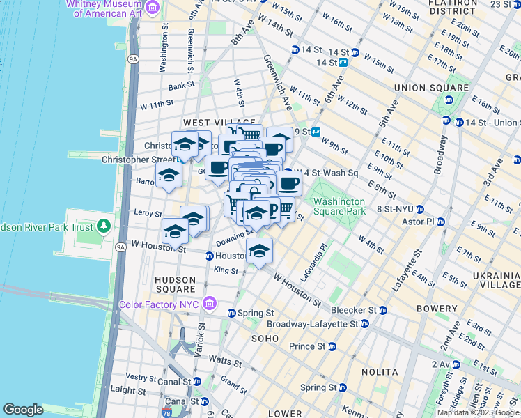 map of restaurants, bars, coffee shops, grocery stores, and more near 301-303 6th Avenue in New York