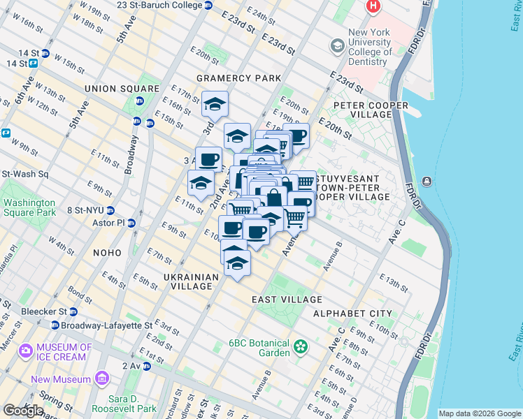 map of restaurants, bars, coffee shops, grocery stores, and more near in New York