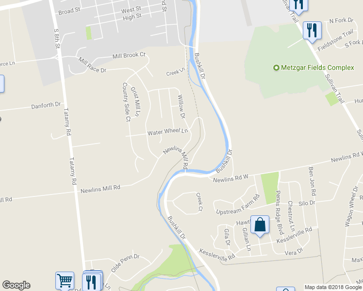 map of restaurants, bars, coffee shops, grocery stores, and more near 2 Willow Drive in Easton