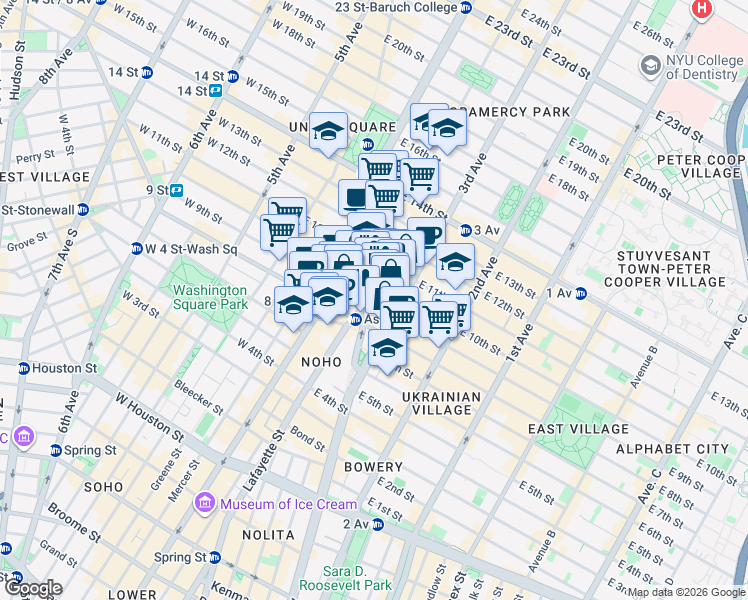 map of restaurants, bars, coffee shops, grocery stores, and more near in New York
