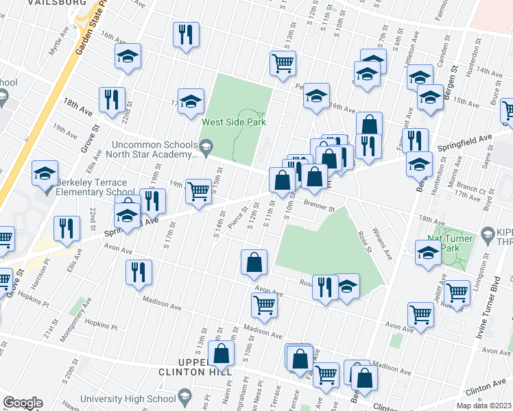 map of restaurants, bars, coffee shops, grocery stores, and more near in Newark