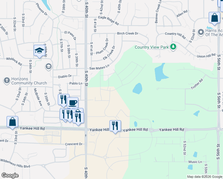 map of restaurants, bars, coffee shops, grocery stores, and more near 7600 San Mateo Lane in Lincoln