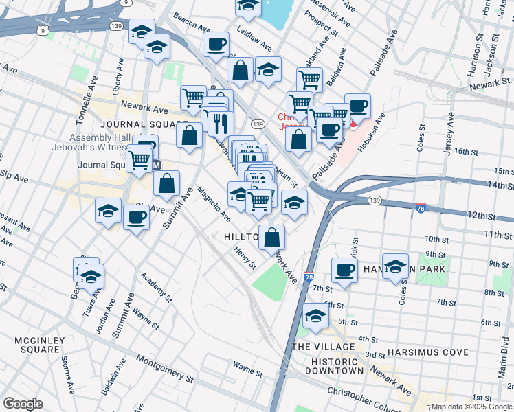 map of restaurants, bars, coffee shops, grocery stores, and more near in Jersey City
