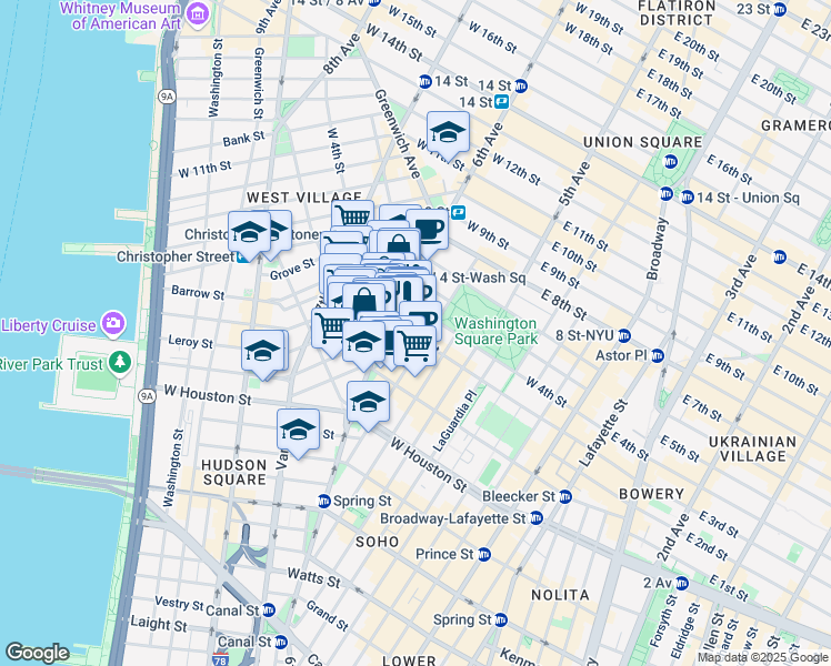 map of restaurants, bars, coffee shops, grocery stores, and more near in New York