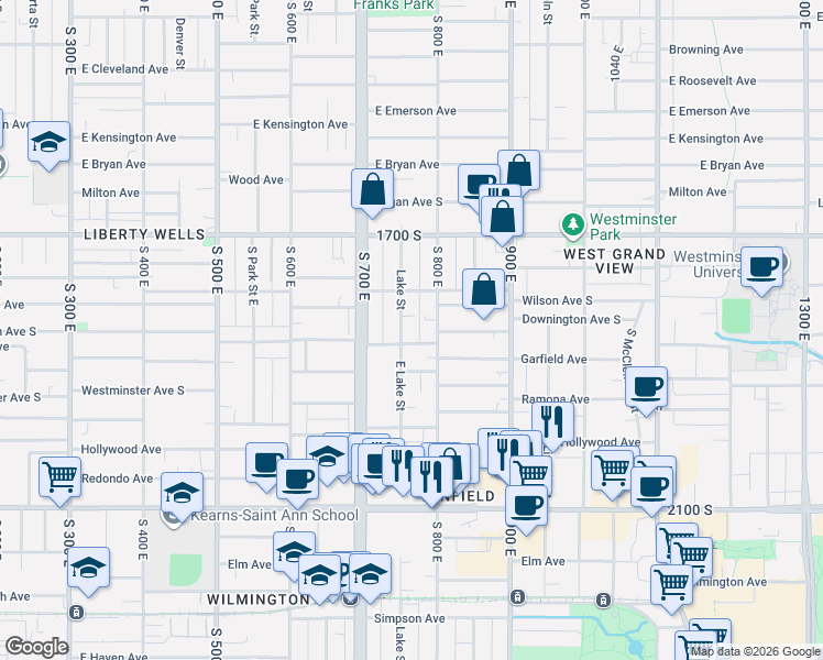 map of restaurants, bars, coffee shops, grocery stores, and more near 1804 800 East in Salt Lake City
