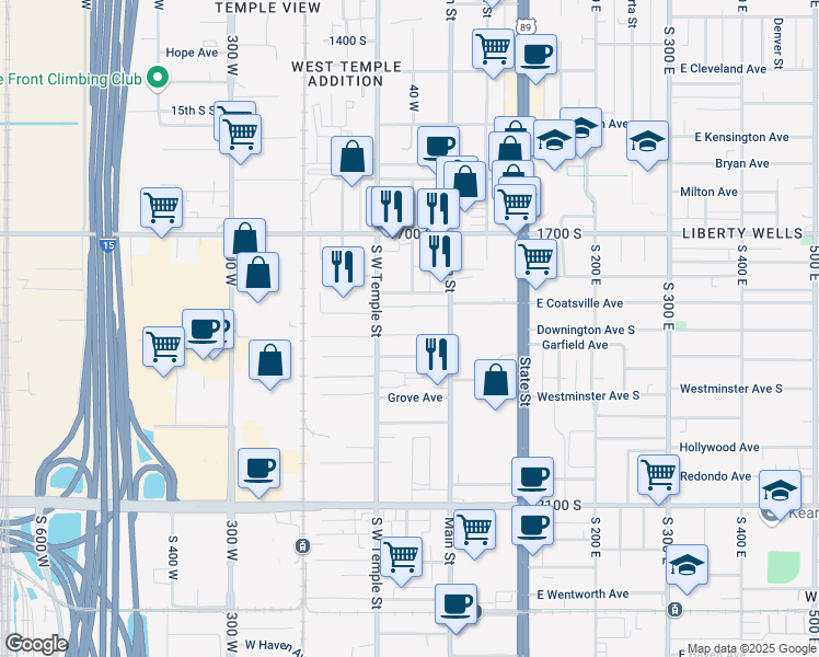 map of restaurants, bars, coffee shops, grocery stores, and more near 39 West Boulevard Gardens in Salt Lake City