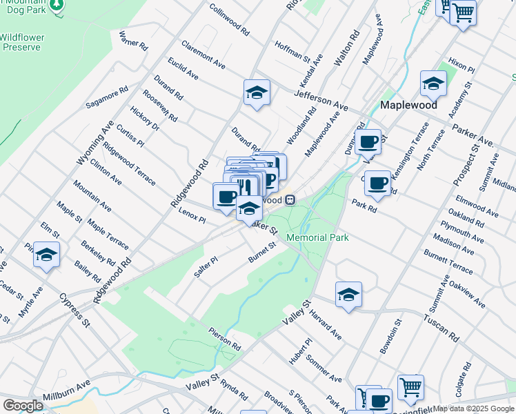 map of restaurants, bars, coffee shops, grocery stores, and more near 156 Maplewood Avenue in Maplewood